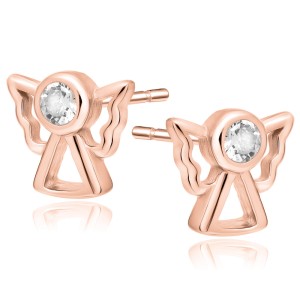 Cercei argint placati cu aur roz Ingeras cu piatra DiAmanti Z1746ERG_W-DIA (Argint 925‰ 0,9 g.)